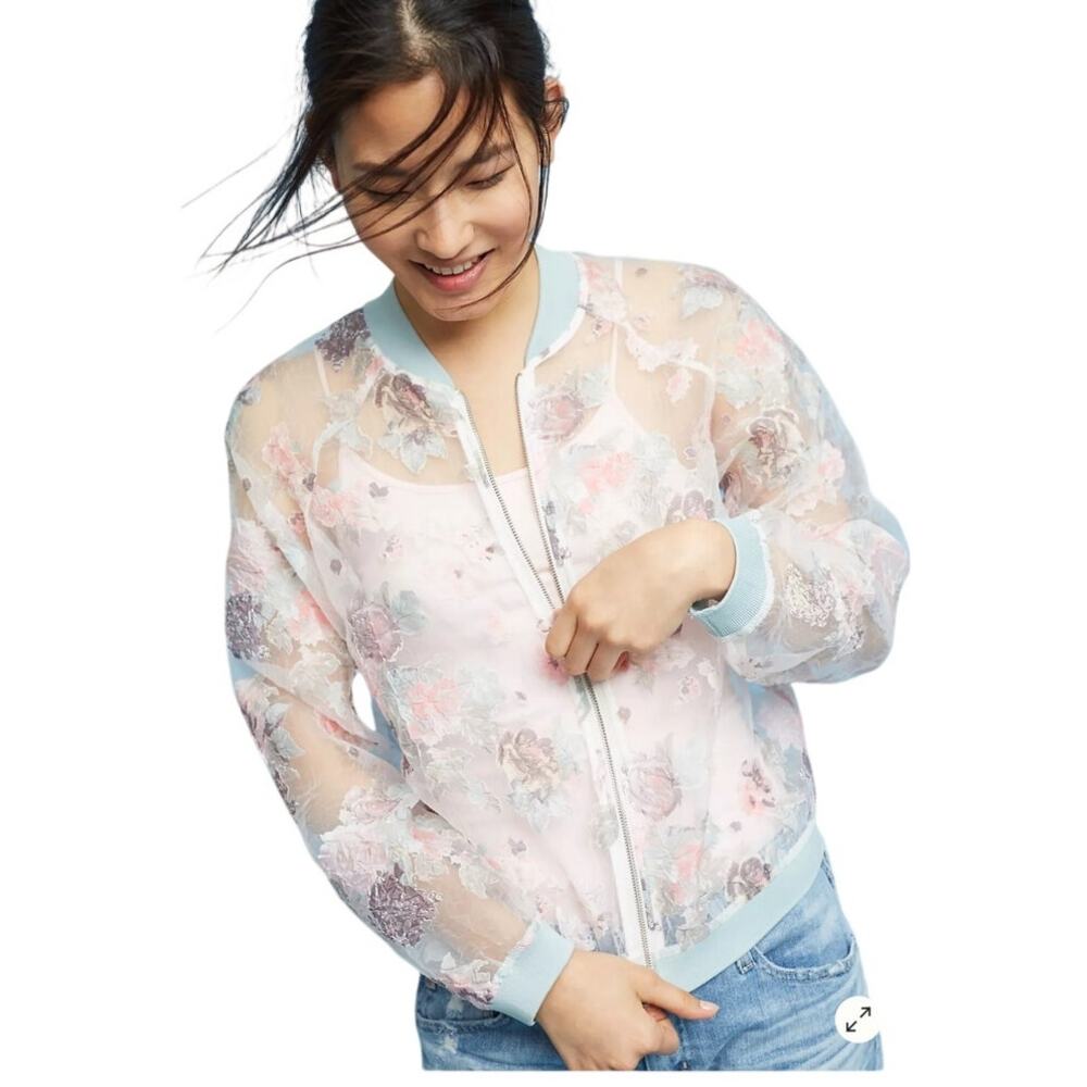 Anthropologie Maeve Sheer Floral Bomber Jacket size XS